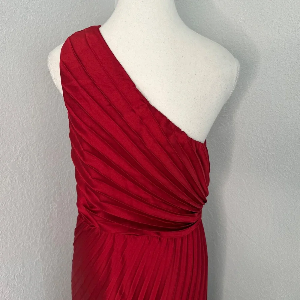 Abercrombie‎ & Fitch Red One Shoulder Pleated Maxi Dress Gown MT Tall